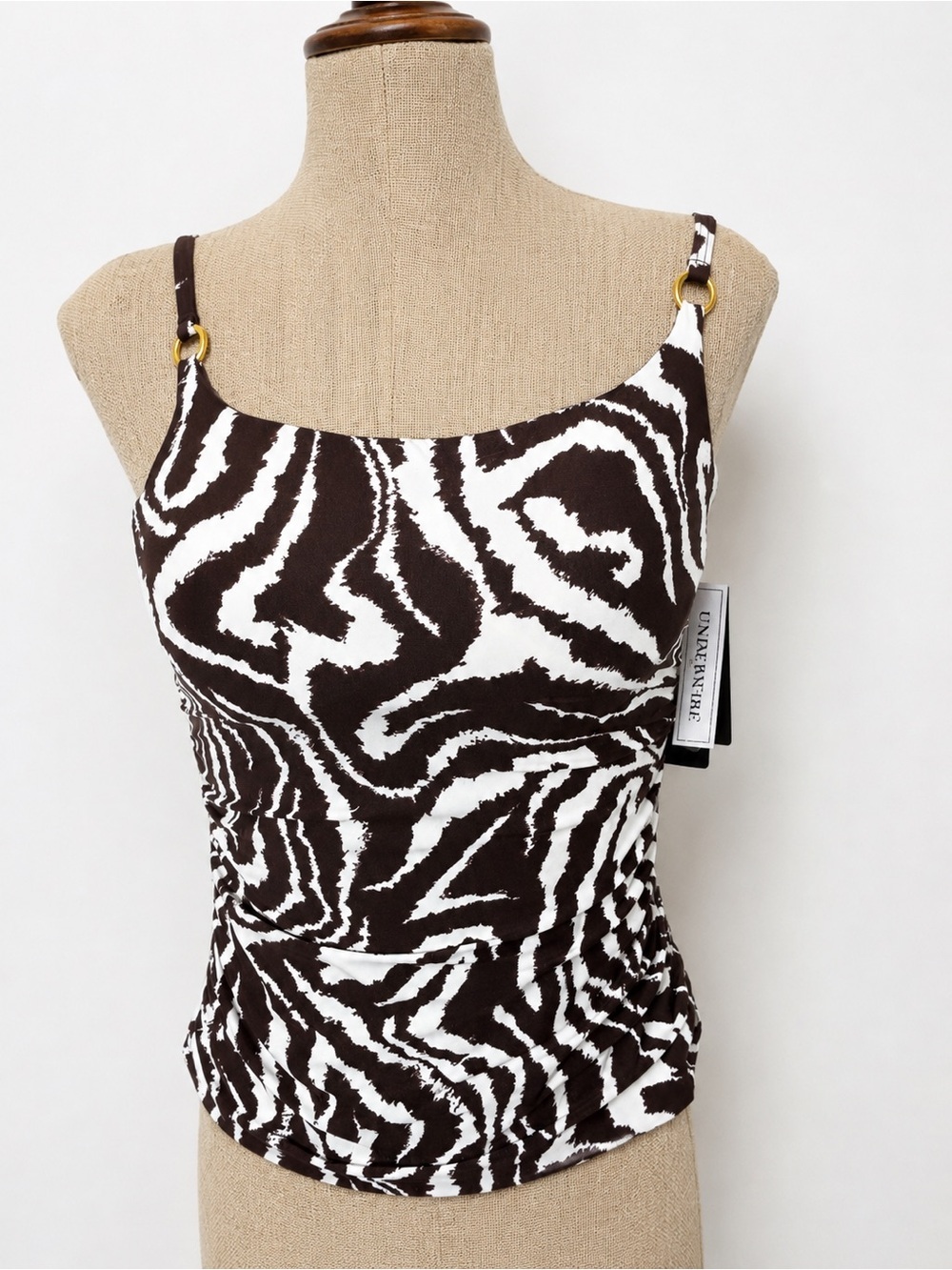 NWT La Blanca Brown & Ivory Zebra Print Underwire Tankini Swim Top Ruched Womens